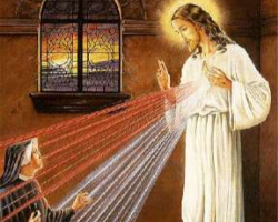 Image of The Divine Mercy image that Jesus asked to be blessed and venerated on that feast is an image of hope.  It is an icon to draw us into the Sacraments of Confession and Holy Communion with great trust. 